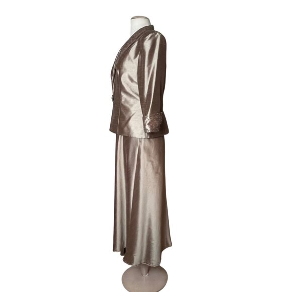 Cachet Womens 12 Jacket Dress Champagne Satin Embroidered Evening Mother Formal - Picture 12 of 16